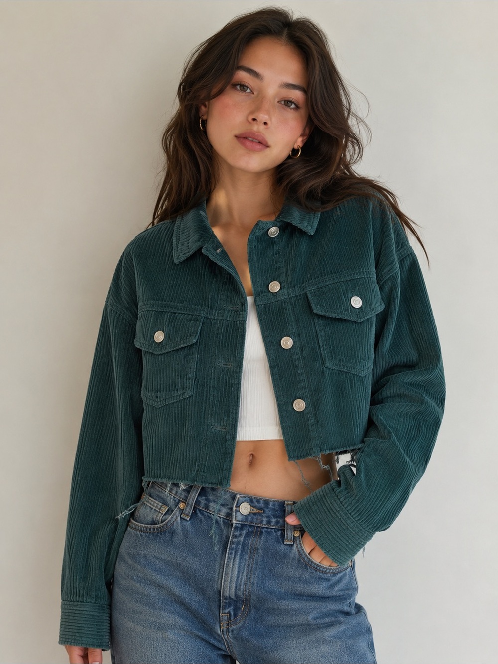 Corduroy Button-Up Jacket in Dark teal